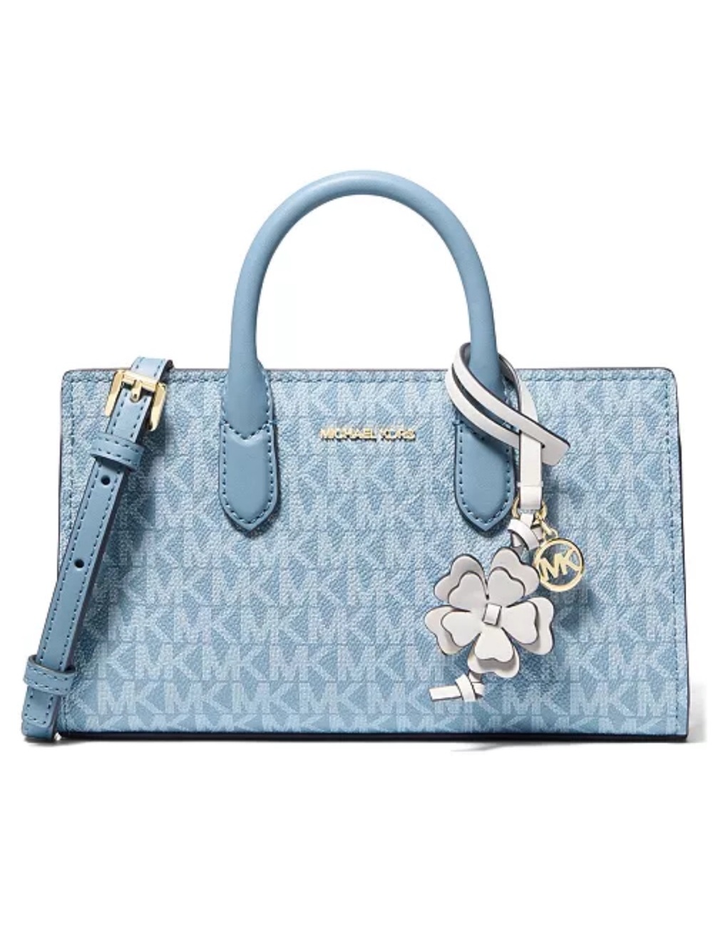Michael Kors Light Blue   Small East West Crossbody Bag with Floral Charm